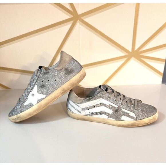 Golden Goose Sz 37, US 7 Superstar Silver Crystal Glitter Star Sneakers EUC - Picture 3 of 12